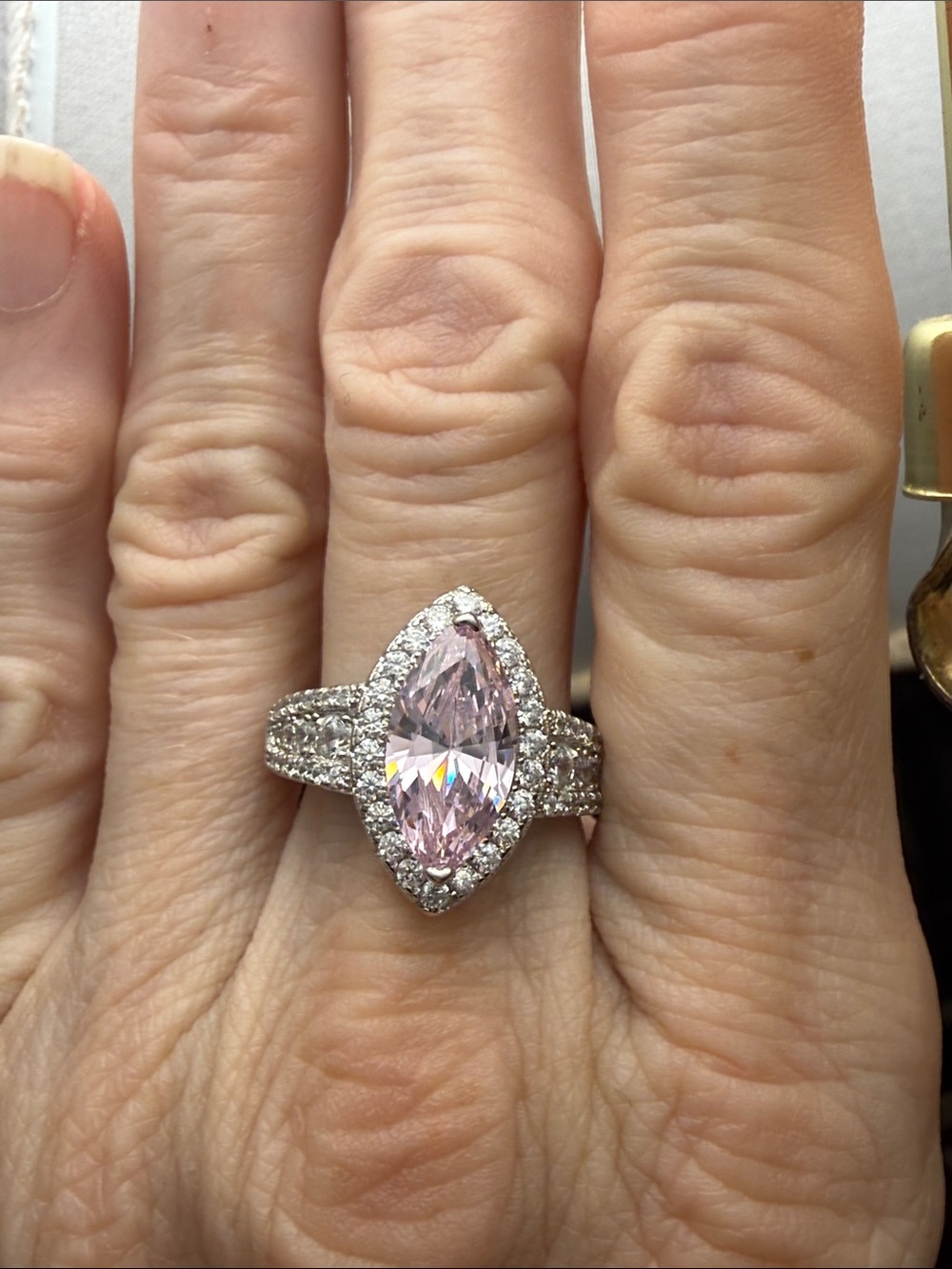 3CT PINK SAPPHIRE Elegant Marquise MOISSANITE DIAMONDS 925 Sterling Silver Ring